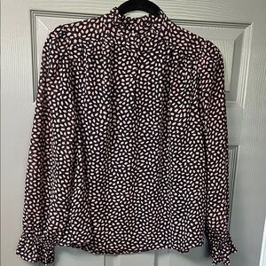 Ann Taylor Navy and Blush Rose Print Blouse